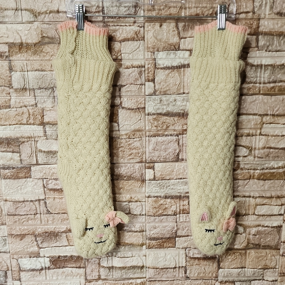 Jane And Bleecker Cute Beige Knit Socks with Pink Accents